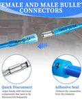 Close-up view of 320 Piece Heat Shrink Bullet Connectors Kit With Female And Male Terminals Insulated Waterproof Electrical Marine Crimp Automotive Connectors Durable Marine Grade Weatherproof Splice Protectors For Fast Secure Connections In Cars Boats And RVs showing blue connectors with male and female terminals.