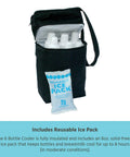 Insulated Baby Bottle Bag And Breastmilk Cooler Keeps Six Milk Bottles Chilled With Ice Pack Portable Two Compartment Leak Proof Feeding Sling For Parents On The Go with reusable ice pack.
