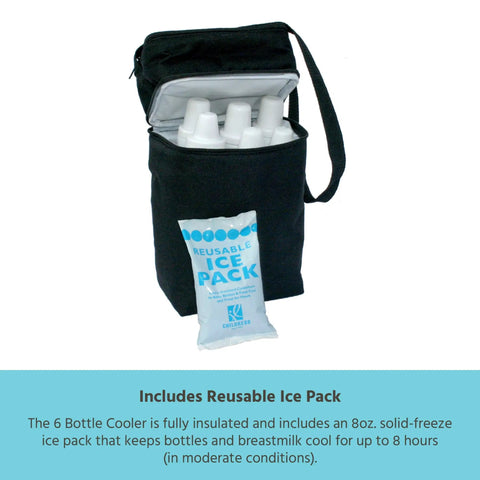 Insulated Baby Bottle Bag And Breastmilk Cooler Keeps Six Milk Bottles Chilled With Ice Pack Portable Two Compartment Leak Proof Feeding Sling For Parents On The Go with reusable ice pack.