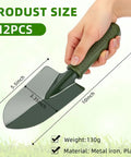 Hand holding a garden trowel from 12 Piece Garden Shovel And Trowel Set With Metal Blades And Plastic Handles Grippy Anti Slip Garden Hand Tools For Digging Planting Weeding And Transplanting In Lawn And Yard Home Or Farm Built For Busy Backyards.