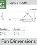 Dimensions diagram of 52 Inch No Light Ceiling Fan For Indoor Or Outdoor Use Fresh White Damp Rated Reversible Blades Standard Mount