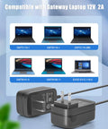 Reliable 12V 2A Laptop Charger With No Sweat Setup And Dead Reliable Performance For Gateway Gwtc116 And Gwtn133 Models, shown with compatible laptops.