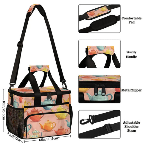 Insulated Picnic Backpack Lunch Bag For Women And Men, Grab And Go Portable Cooler Tote with teapot design, 12x8.7x10in