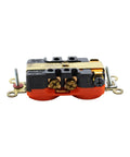 Heavy Duty Duplex Receptacle With Isolated Ground NEMA 5-15R 15 Amp 125 Volt Orange Ten Pack close-up of wiring terminals