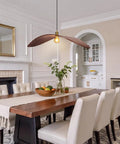 33.4" Large Wood Pendant Lights, Mid-Century Modern Natural Black Walnut Wood Pendant Light Fixture above dining table.