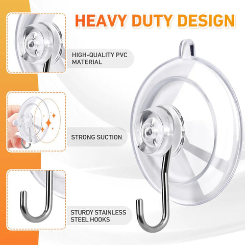 Rock Solid Invisible Suction Cup Hooks Twelve Pack Clear Reusable Removable Stainless Steel Design Holds Ten Pounds Straight Up Tough No Trace Marks Dead Sure Grip For Shower Tile Glass Window Kitchen Bathroom