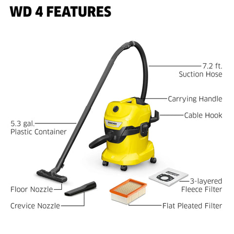 5.3 Gallon Wet And Dry Shop Vacuum With Attachments For Home Garage And Workshop Pro Grade Suction Space Saving Design