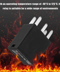 Dead On 4 Pack 12 Volt 35 Amp Auto Power Relay, Five Pin Spst Heavy Duty Car Switch with flame background highlighting durability.