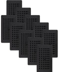 Image showing a 10 pack of Louvered Plastic Floor Register Black Finish 4x8 Inches with decorative lattice design for HVAC duct openings.
