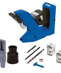 Pocket-Hole Jig 720 with adjustable drill guide, included bits, and accessories for half inch to one and a half inch wood joints.