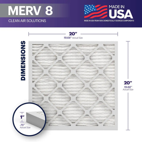 20x20x1 Air Filter MERV 8 Six Pack Electrostatic Pleated For HVAC AC Furnace Dust Pet Hair Mold Pollen Defense Made In USA