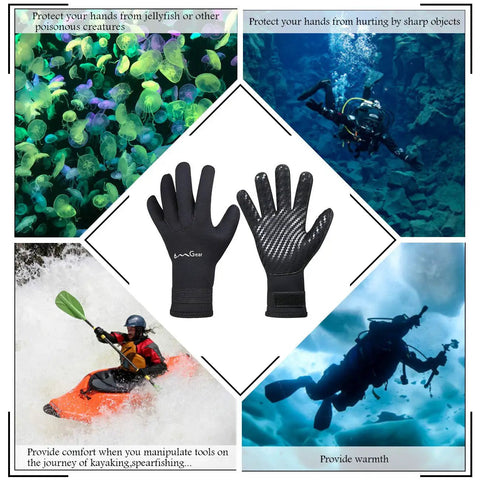 Water Sports Neoprene Gloves 3mm With 4 Way Stretch And Adjustable Strap For Snorkeling Diving Kayaking Surfing Black XL
