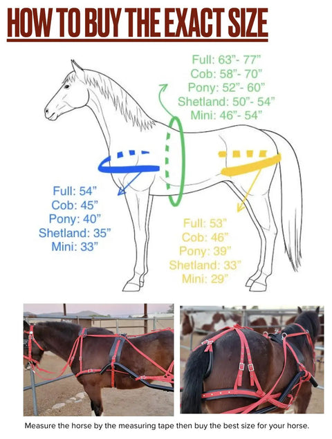 Blue Nylon Horse Driving Harness For Single Horse Cart Pony With Chrome Plated Fittings And Buckles size guide diagram