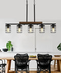 36 Inch Rustic Farmhouse Kitchen Light Fixture With Black Matte Finish, adjustable height 5 light chandelier over dining table
