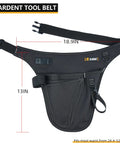 Garden Tool Organizer Belt With Four Pockets Multi Purpose Work Apron Pouch For Gardening Florists DIY Projects And Light Plumbing Heavy Duty Tool Carrier In Black, showing dimensions
