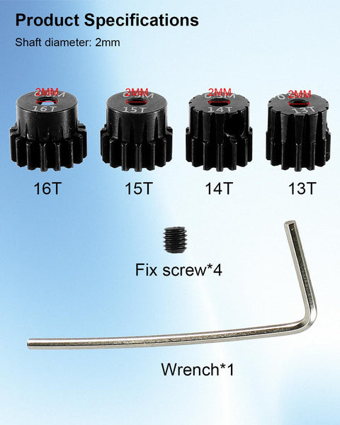 Rc Pinion Gear Set 13T 14T 15T 16T For 1/18 Scale Rc Cars With 0.5M 2mm Shafts Fits Hobbyplus FUR-2411 FUR-2412 FUR-2413 FUR-2414 CR-18P EVO PRO Pinion Upgrade Parts With Hex Key For Quick Speed And Torque Tuning Designed For Crawlers And Racers