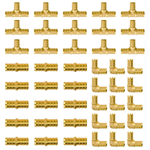 Half Inch PEX B Fittings Set 45 Piece Plumbing Kit With 15 Elbows 15 Tees And 15 Couplings Lead Free Brass Drinking Water Safe