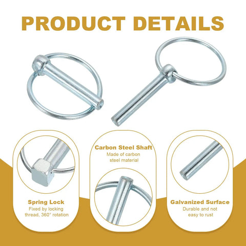 Heavy Duty Lynch Pin Set 5/16 By 1 3/4 Inch 10 Piece For Tractors Trailers Farm Trucks And Mowers Carbon Steel With Ring 8 Mm pin diameter silver tone