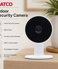 Rock Solid 1080P HD Indoor Security Camera 40 Pack including slick white housing, compact design on wooden surface.