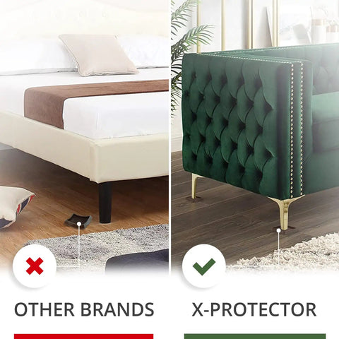 Comparison of other brands vs X-Protector with sofas on wooden floors, highlighting Slip Resistant Furniture Pads, 4 Pack, 4 Inch.