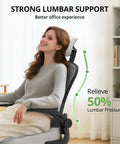Woman sitting in Ergonomic Office Chair For Long Hours Boss Level Comfort High Back Desk Chair With Adjustable Headrest And Lumbar Support