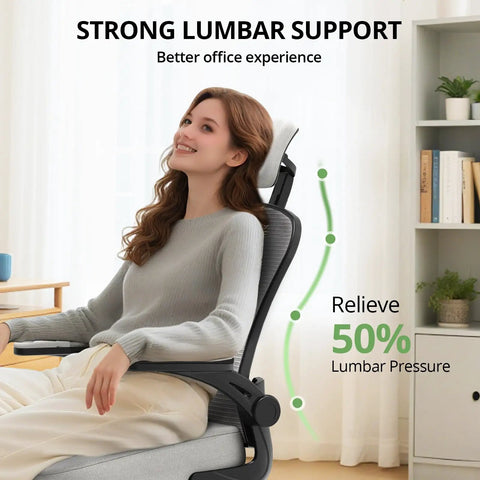 Woman sitting in Ergonomic Office Chair For Long Hours Boss Level Comfort High Back Desk Chair With Adjustable Headrest And Lumbar Support