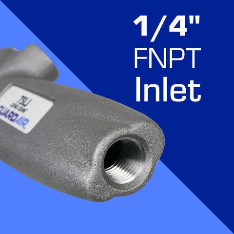 Close-up of Long John Safety Air Gun With 12 Inch Aluminum Extension featuring 1/4 inch FNPT inlet for debris blasting and cleaning