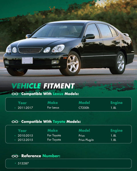 Sedan car compatible with Lexus CT200h 2011-2017 and Toyota Prius 2010-2015, showing vehicle fitment details