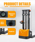 Product details of 3300 Lb Capacity Electric Walkie Stacker With 130 In Lift Height And Powered Drive showing display and features.