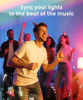Group enjoying party under dimmable multicolor and white LED bulb A19 E26 8W 60W equivalent, no hub needed, remote control via app.