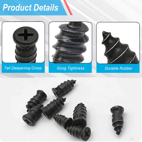 Close-up of self-screw plugs from 61 Piece Tire Repair Kit With Self Screw In Plugs Screwdriver And Handy Storage Box.