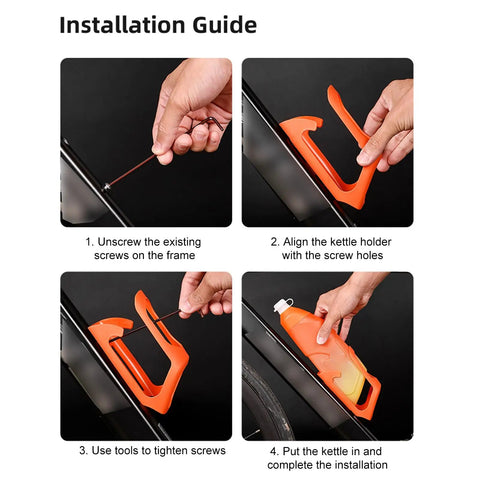 Installation guide showing steps to mount the Aerodynamic Cycling Water Bottle 680ml Squeeze Flask securely.