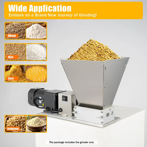 Real Workhorse Electric Grain Grinder With Four Detachable Hoppers, Heavy Duty Countertop Mill for grains, featuring a stainless steel top hopper.