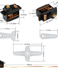 Dimensions and components of 2 Pack 5G Micro Digital Servo With Metal Gears Coreless Motor For 1 28 Scale RC Cars Airplanes