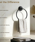 Adhesive Towel Ring Self Adhesive Stainless Steel Matte Black Rustproof Bathroom Towel Holder Wall Mount SUS 304 on white wall