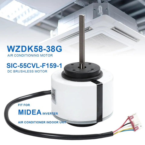 WZDK58-38G Brushless DC Inverter Motor For Air Conditioners, 310V 58W, shown with 5-wire harness, perfect AC unit replacement.