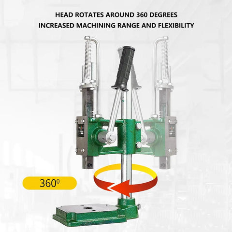 Built Tough Heavy Duty Arbor Press 700 Lb Capacity Benchtop Powerhouse showing 360-degree rotating head for flexible machining.