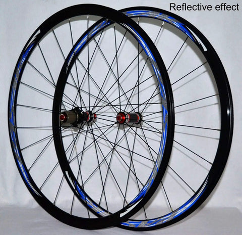 Beast 700C Carbon Wheelset with 30mm matte black rim, double wall aluminum, quick release hubs displayed with reflective effect