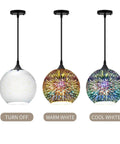 Industrial Modern 3D Colorful Glass Pendant Light 9 Point Eight Inch Eye Catching Fireworks Globe Hanging Lamp off and lit modes