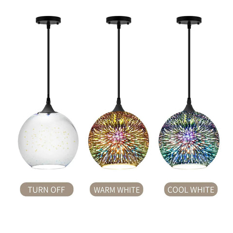 Industrial Modern 3D Colorful Glass Pendant Light 9 Point Eight Inch Eye Catching Fireworks Globe Hanging Lamp off and lit modes
