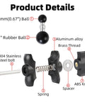 Heavy-Duty 1-Inch To 17mm Ball Adapter With 2.36-Inch Short Double Socket Arm For RAM B-Size Mounts Garmin GPS And 17mm Swivel Ball Phone Mounts Aluminum Alloy With Rubber-Coated Ball For Rock-Solid Stability, exploded parts view