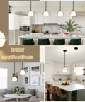 Yuniexuber 2 Pack Modern Mid Century Globe Pendant Lights in a stylish kitchen setting, featuring brass gold and black finish.