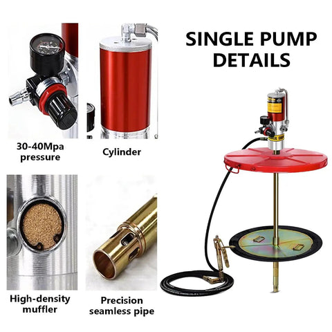 Pro Grade Pneumatic Grease Gun With 94cm Rod And 0.85 LPM Flow featuring cylinder, pressure gauge, muffler, and seamless pipe