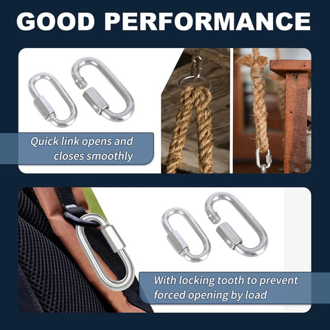 30 Pieces Three Point Five Inch M10 Quick Links Galvanized Steel Heavy Duty Chain Links With Three Eighths Inch Locking Carabiners for secure connections