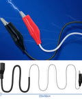 Close-up of Handy Pro Grade Circuit Breaker Finder Accessory Kit with clip adapter and long cables, 22in length, black and red clips.