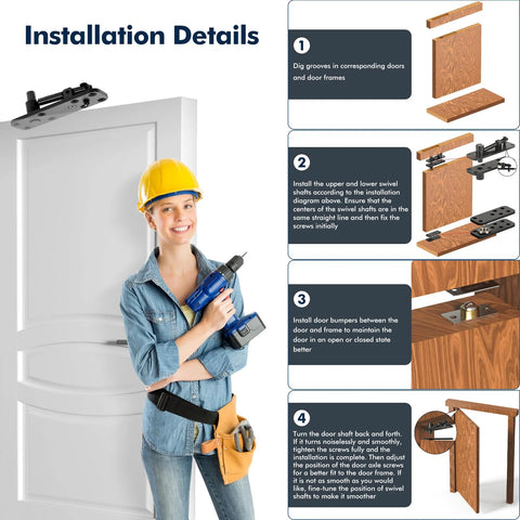 Installation guide for Hidden Door Pivot Hinge For Secret Bookcase Doors Heavy Duty 570 Lbs Load Bearing In 304 Stainless Steel.