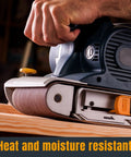 Beefy 3x21 Inch Sanding Belts Pack Of Ten 120 Grit Aluminum Oxide Sandpaper in use on portable belt sander for woodworking