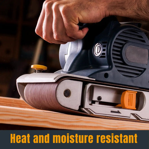 Beefy 3x21 Inch Sanding Belts Pack Of Ten 120 Grit Aluminum Oxide Sandpaper in use on portable belt sander for woodworking