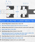 Diagram of a Hydraulic Log Splitter Cylinder Rebuild Seal Kit showing seal assembly and dimensions for 5.0 inch bore and 2.0 inch rod.