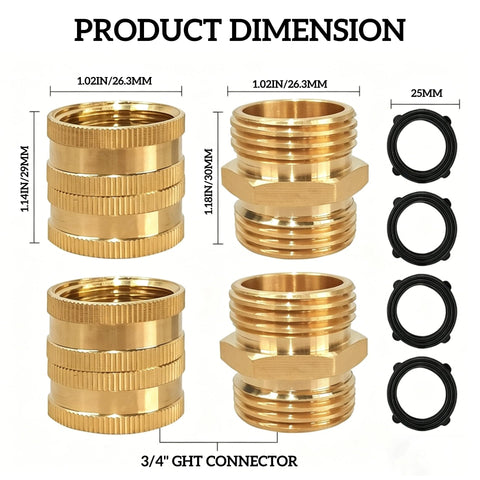 Beefed Up Three Quarter Inch Garden Hose Adapter Set With Two Pairs Male To Male And Female To Female Connectors No Leak Water